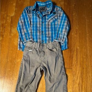 Lee Blue and Gray Plaid Shirt with Gray Pants